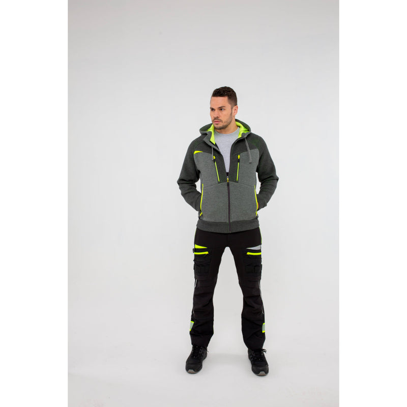 Man in Portwest DX4 Zipped Hoodie demonstrating side bending and flexibility.