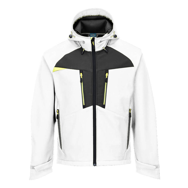 Clean white Portwest DX4 Softshell 3L jacket ideal for professional or outdoor use.