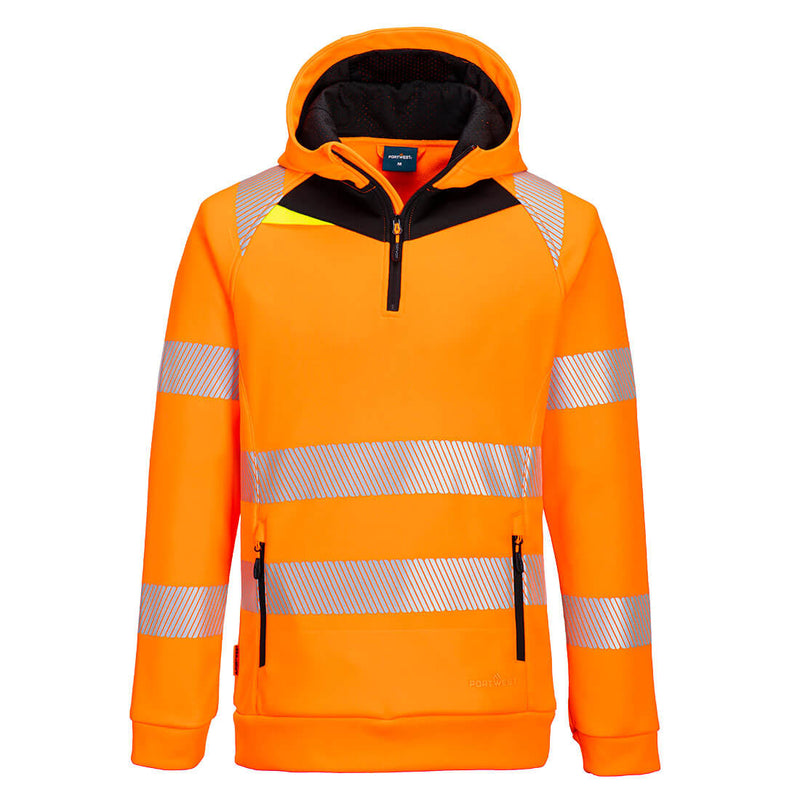 Portwest  Hi-Vis 1/4 Zip Hoodie in orange and grey.