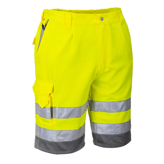 Portwest Hi-Vis Contrast Shorts in yellow and grey.