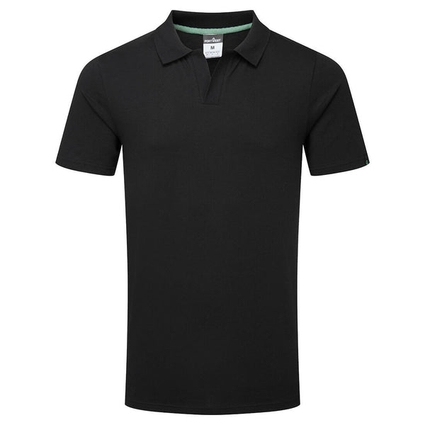 Portwest organic cotton recyclable polo shirt in black.