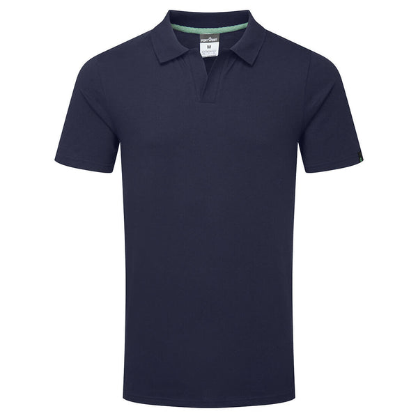 Portwest organic cotton recyclable polo shirt in navy.