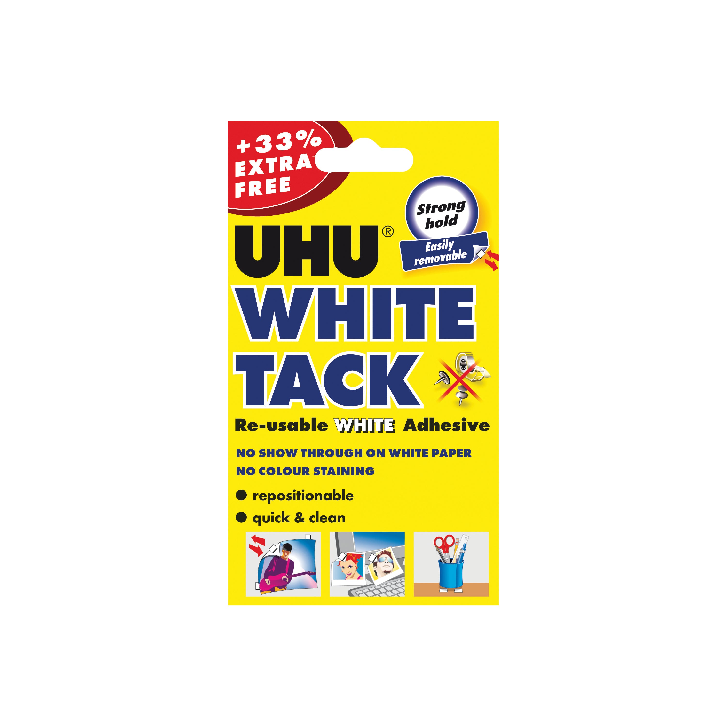 UHU White Tack 62g With 33pc Extra Free (Pack of 12) 210986000