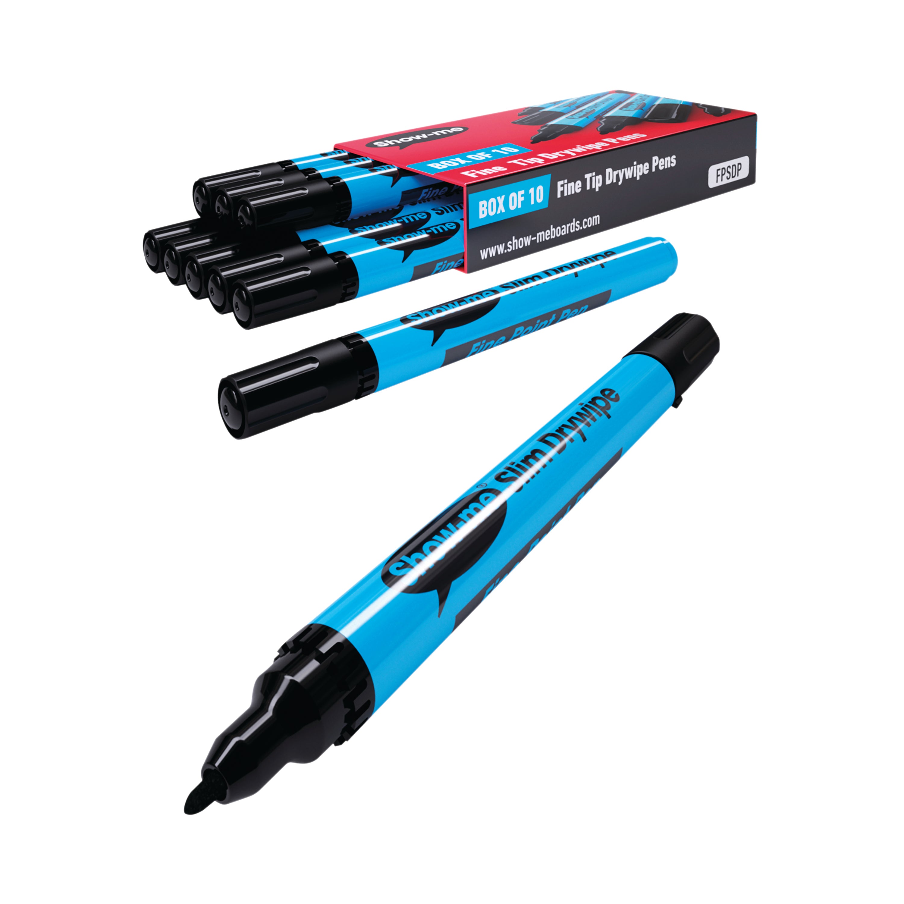Showme Drywipe Marker Fine Tip Black (Pack of 10) FPSDP