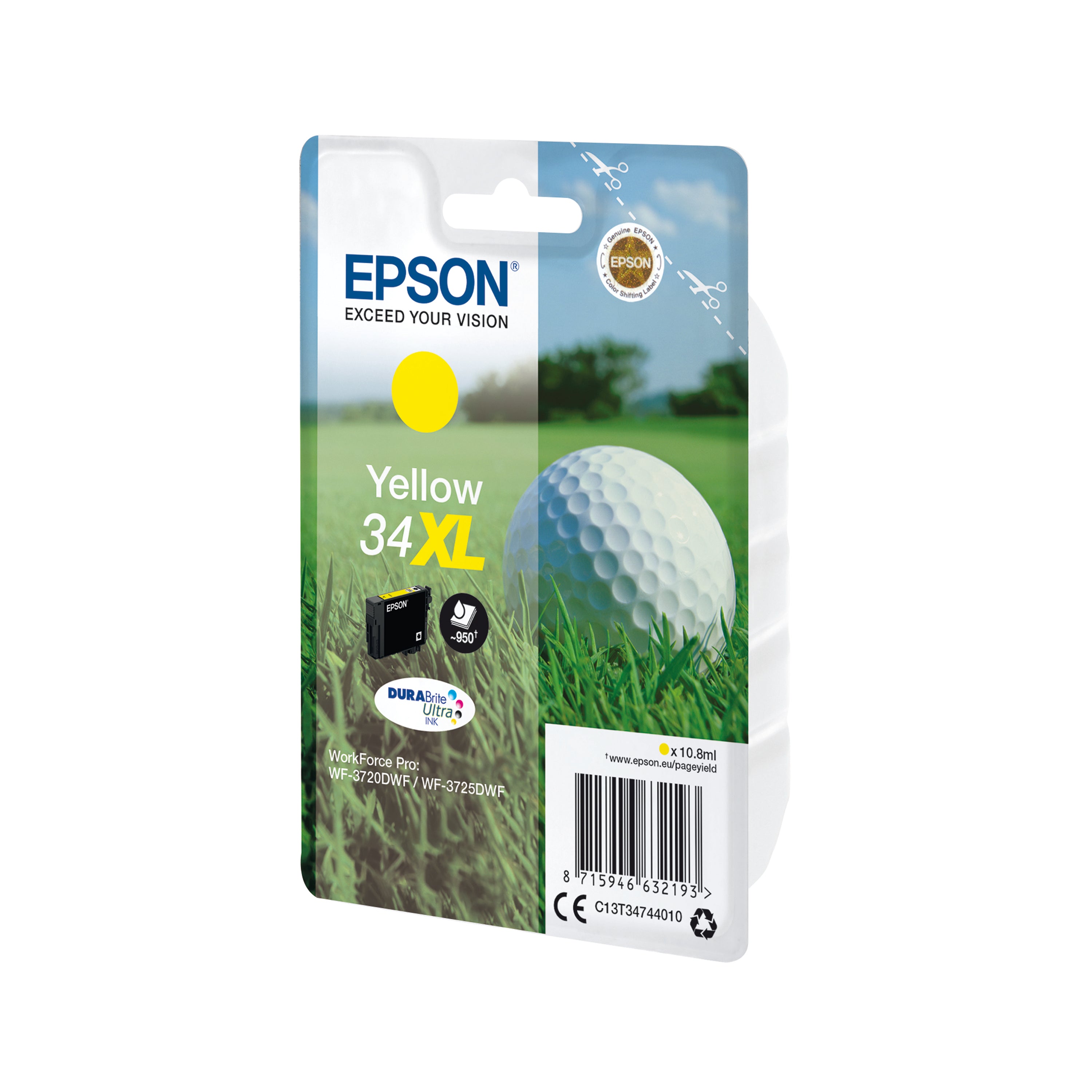 Epson 34XL Ink Cartridge DURABrite Ultra High Yield Golf Ball Yellow C13T34744010