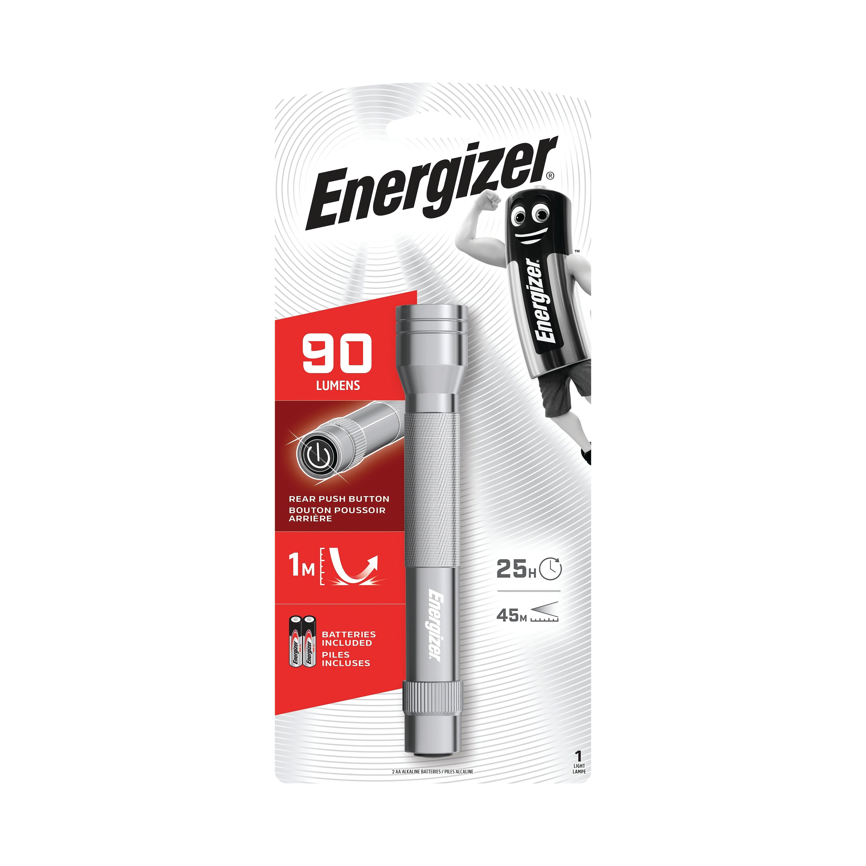 Energizer Metal Pocket Size LED Torch 25 Hour Run Time 2AA Silver 634041