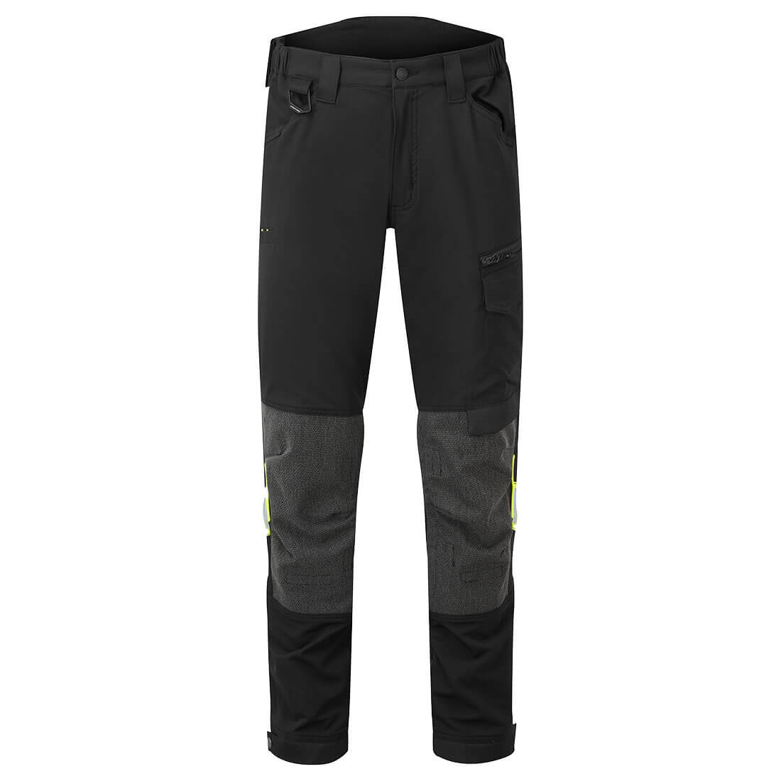 Black Portwest EV4 stretch service trousers (EV441) with a sleek design and four-way stretch fabric for comfort.
