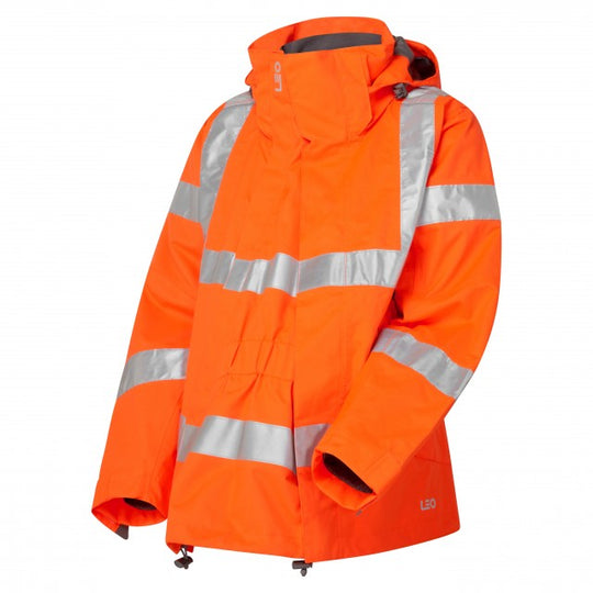 Close-up of the orange maternity expander panel for the Leo Workwear Rosemoor women's jacket.