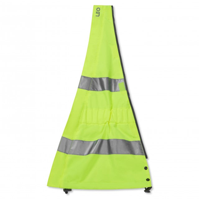 Leo Workwear yellow hi-vis maternity expander panel with flexible side adjustment and high-visibility trim