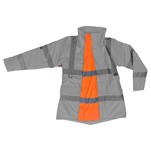 Leo Workwear orange maternity expander panel with high-visibility reflective tape and flat design