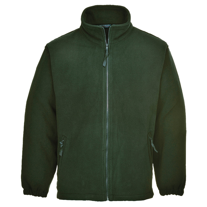 Green Portwest Men's Aran Fleece ideal for warmth and outdoor comfort.