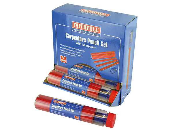 Faithfull Carpenters Pencils Red (12 x Tubes of 12 + Sharpener)