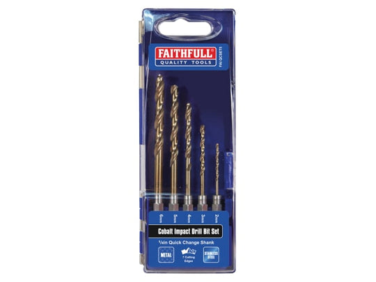 Faithfull HSSE M35 Cobalt Quick-Change Impact Drill Bit Set, 5 Piece - [CLEARANCE]