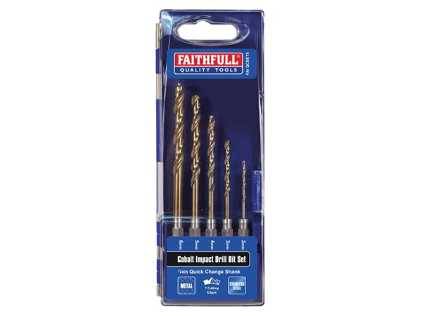Faithfull HSSE M35 Cobalt Quick-Change Impact Drill Bit Set, 5 Piece - [CLEARANCE]