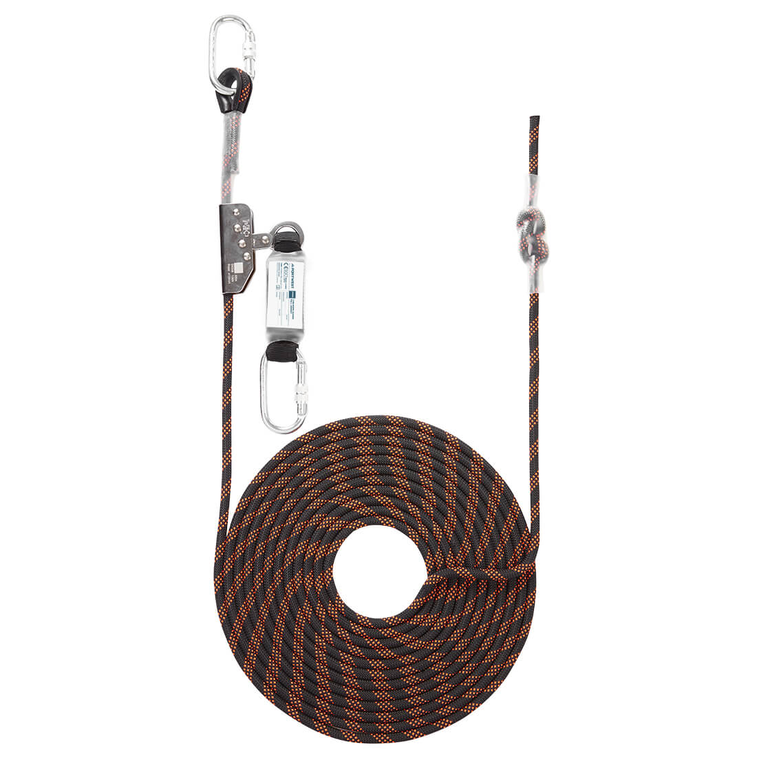 Portwest 10m rope guided fall arrest system FP90 with a steel connector.