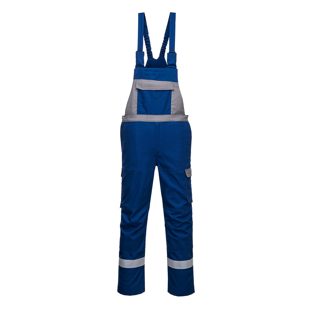 Portwest Bizflame Industry Two-Tone Bib and Brace (FR07) in a professional royal blue and black.
