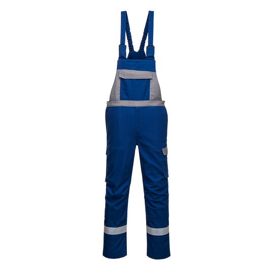 Portwest Bizflame Industry Two-Tone Bib and Brace (FR07) in a professional royal blue and black.