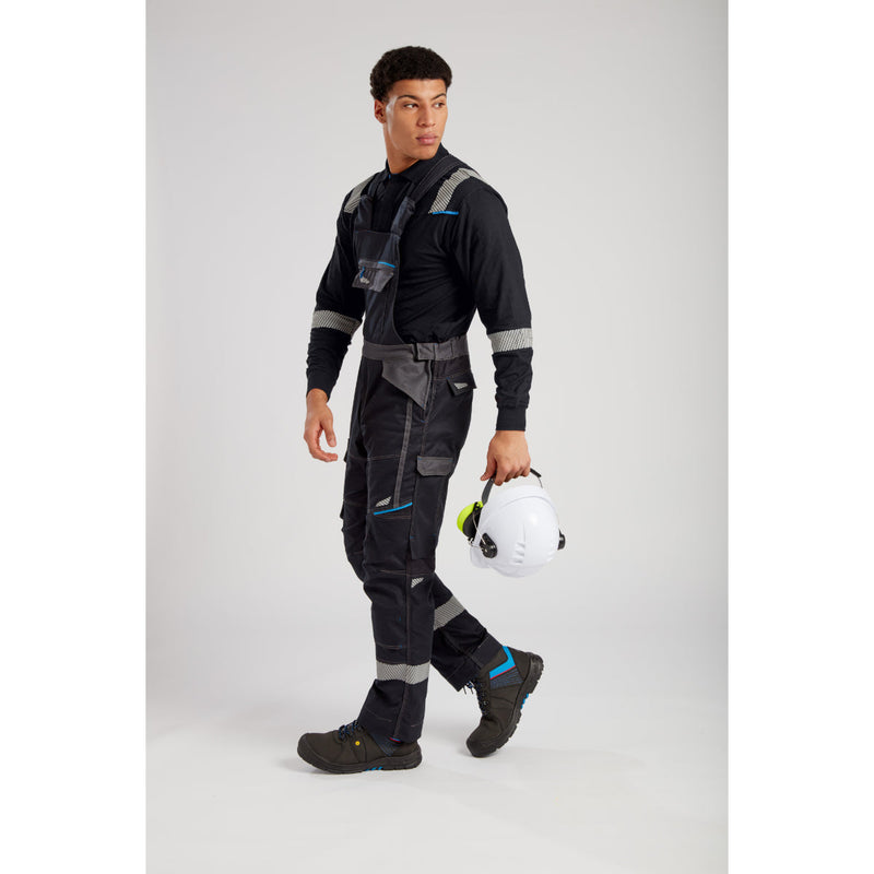 Black safety boot with composite toe, ESD protection, and rugged slip-resistant sole.