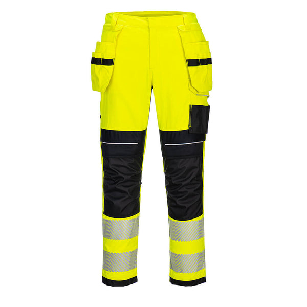 Portwest PW3 FR Hi-Vis Holster Trousers in yeelow and blue 