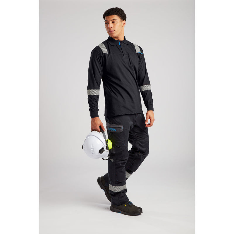 Kneeling model shows durability of Portwest FR workwear.