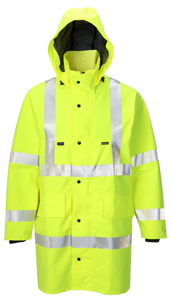 High-visibility Saturn Yellow B-Seen Gore-Tex foul weather jacket.