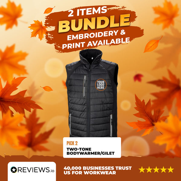 2x Embroidered Result Two-Tone Bodywarmer/Gilet with Company Logo
