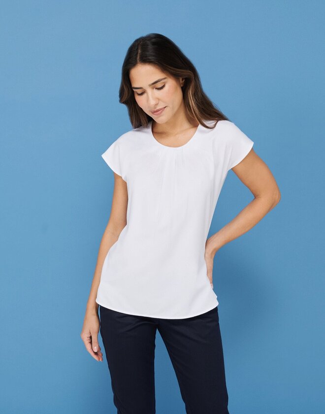 Henbury Ladies Pleat Front Short Sleeve Blouse