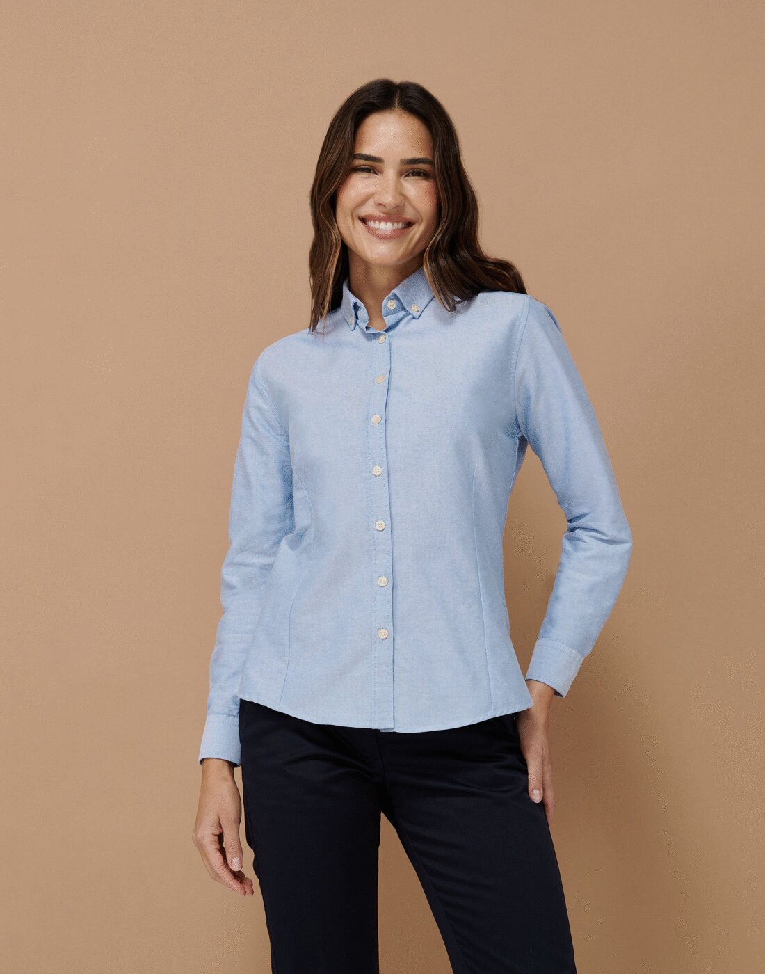 Henbury Ladies Long Sleeve Modern Oxford Shirt - Regular Fit