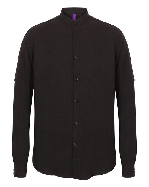 Henbury Mandarin Shirt With Roll Tab Sleeve