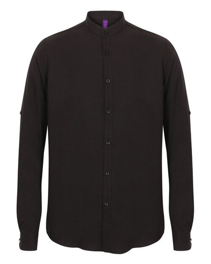 Henbury Mandarin Shirt With Roll Tab Sleeve