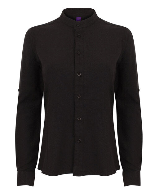 Henbury Ladies Mandarin Shirt With Roll Tab Sleeve