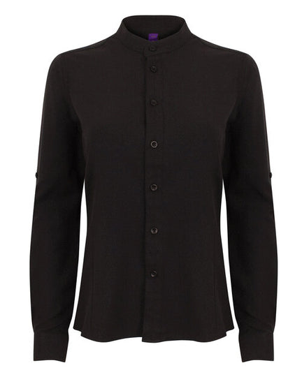 Henbury Ladies Mandarin Shirt With Roll Tab Sleeve
