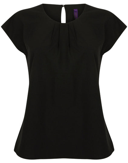Henbury Ladies Pleat Front Short Sleeve Blouse - [CLEARANCE]