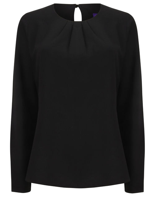 Henbury Ladies Pleat Front Long Sleeve Blouse - [CLEARANCE]