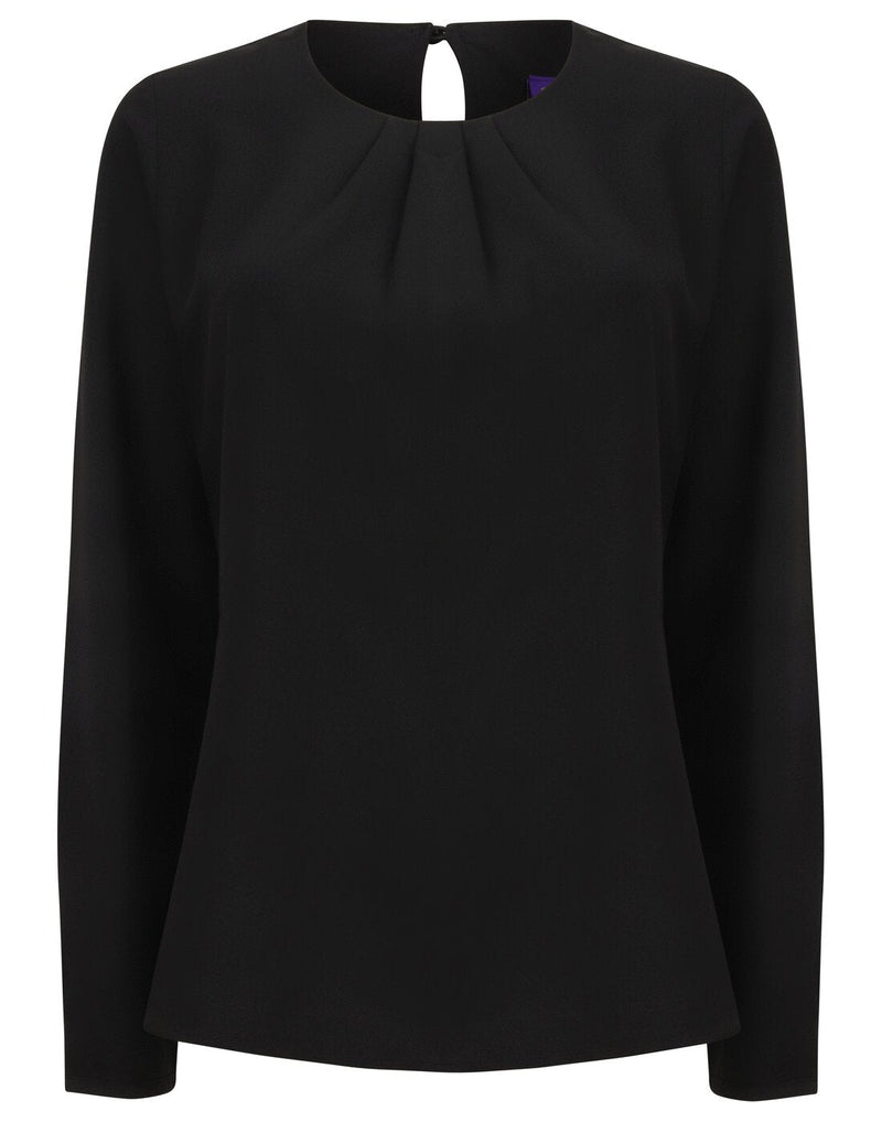 Henbury Ladies Pleat Front Long Sleeve Blouse - [CLEARANCE]