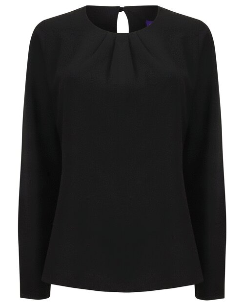 Henbury Ladies Pleat Front Long Sleeve Blouse