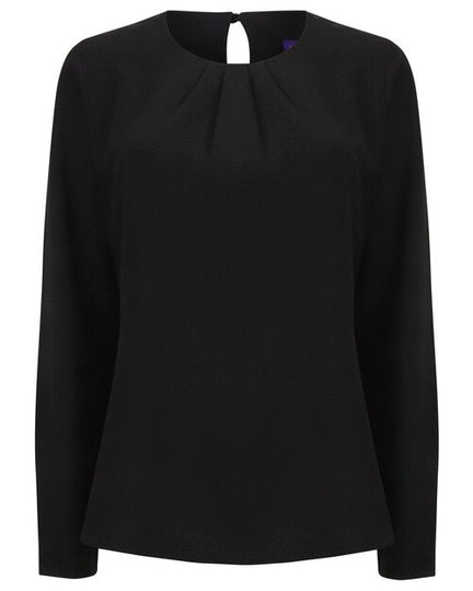 Henbury Ladies Pleat Front Long Sleeve Blouse