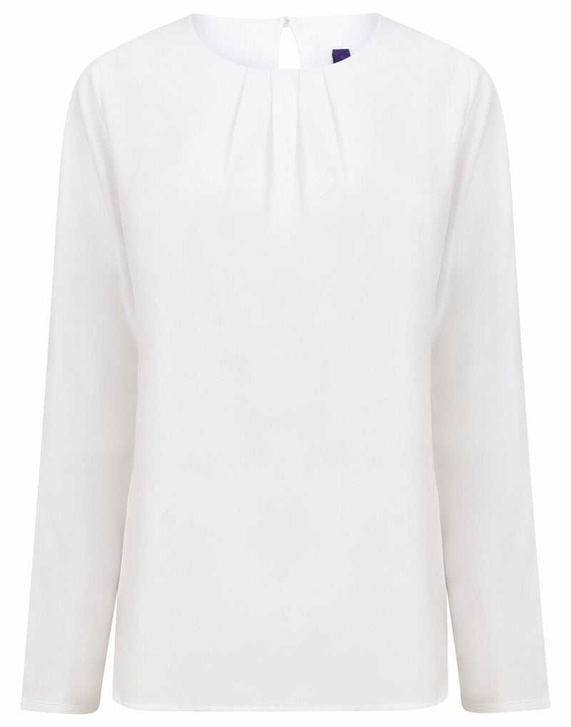 Henbury Ladies Pleat Front Long Sleeve Blouse - [CLEARANCE]