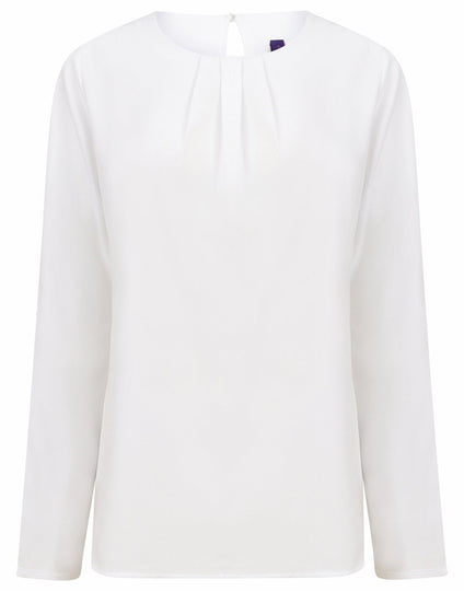 Henbury Ladies Pleat Front Long Sleeve Blouse - [CLEARANCE]