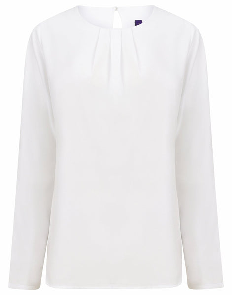 Henbury Ladies Pleat Front Long Sleeve Blouse - [CLEARANCE]