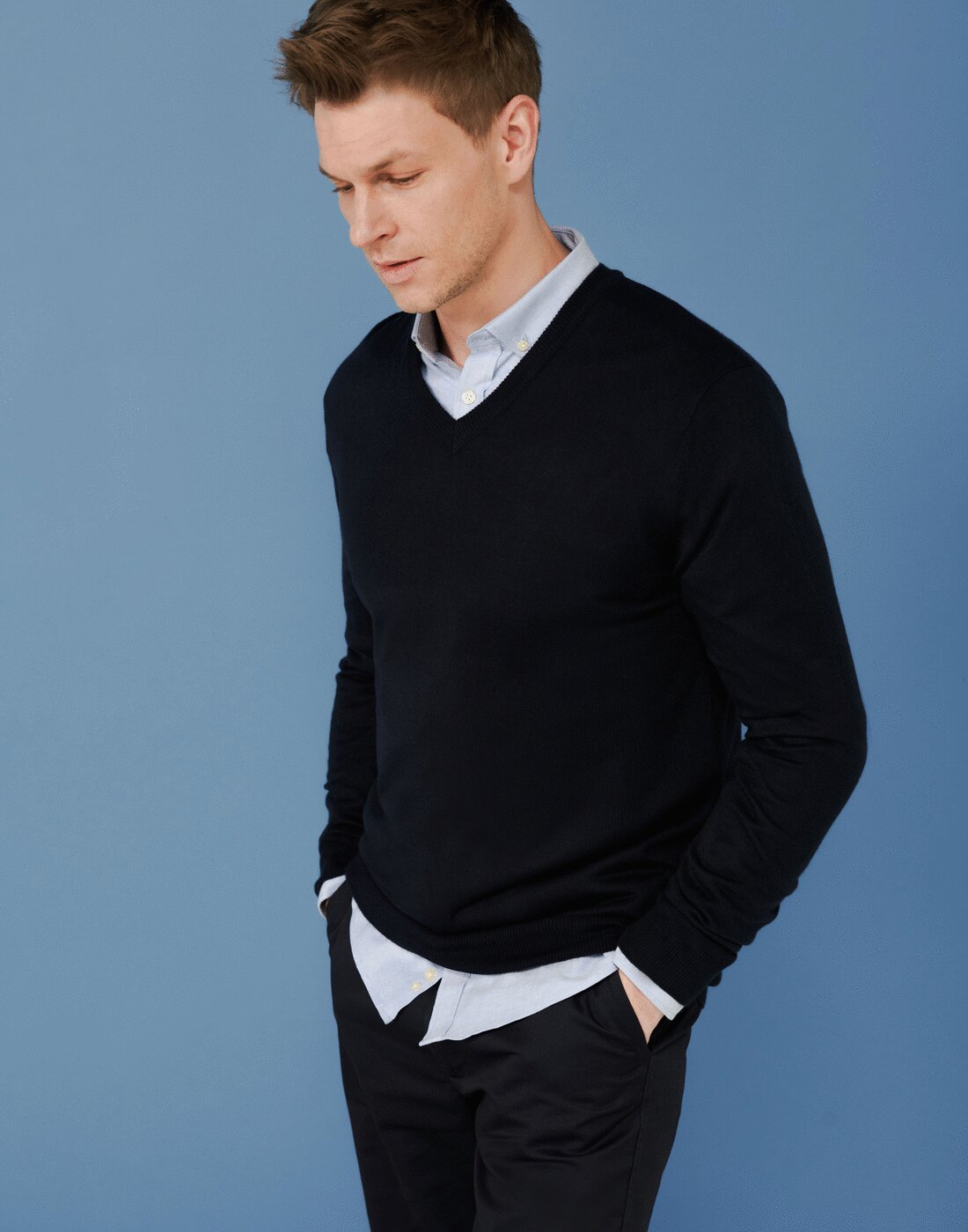 Henbury Cashmere Touch Acrylic V-Neck Jumper