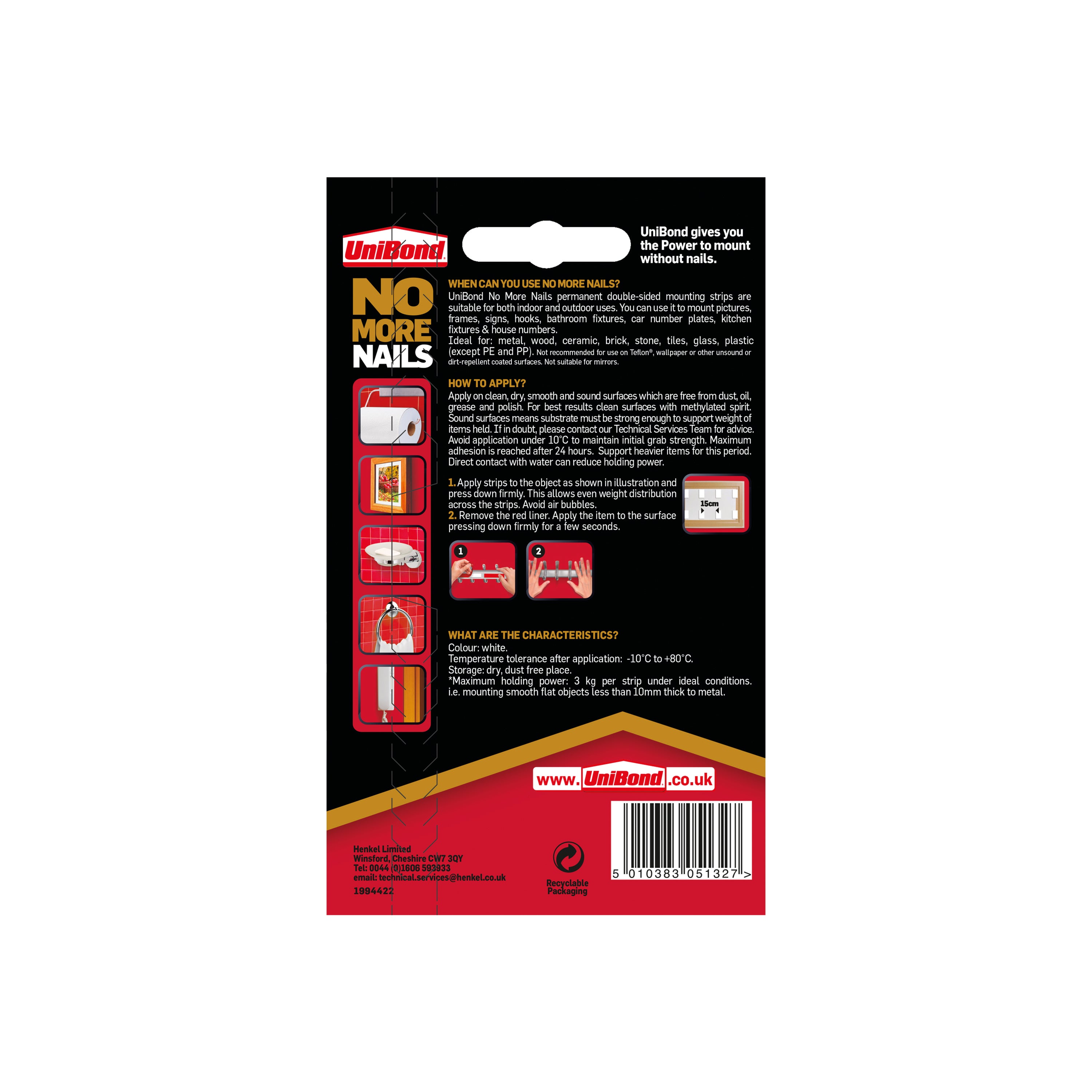 No More Nails Permanent Adhesive Strip 20x40mm Red (Pack of 10) 1507605