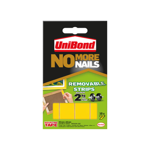 No More Nails Removable Adhesive Strips 20x40mm Yellow (Pack of 10) 781739