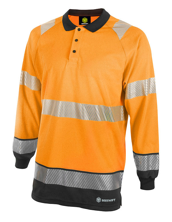 B-Seen Hi-vis Two Tone Long Sleeve Polo Shirt