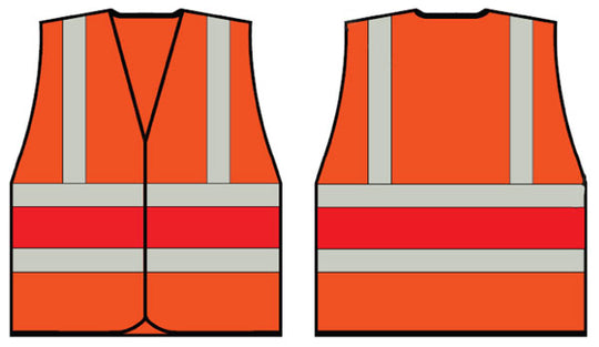 B-Seen orange hi-vis vest (3XL) featuring a red checkered reflective band.