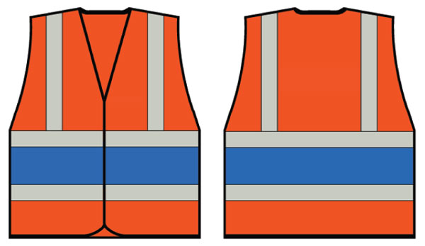 Close-up of the reflective checkered pattern on the B-Seen orange hi-vis vest.