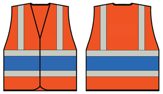 Close-up of the reflective checkered pattern on the B-Seen orange hi-vis vest.