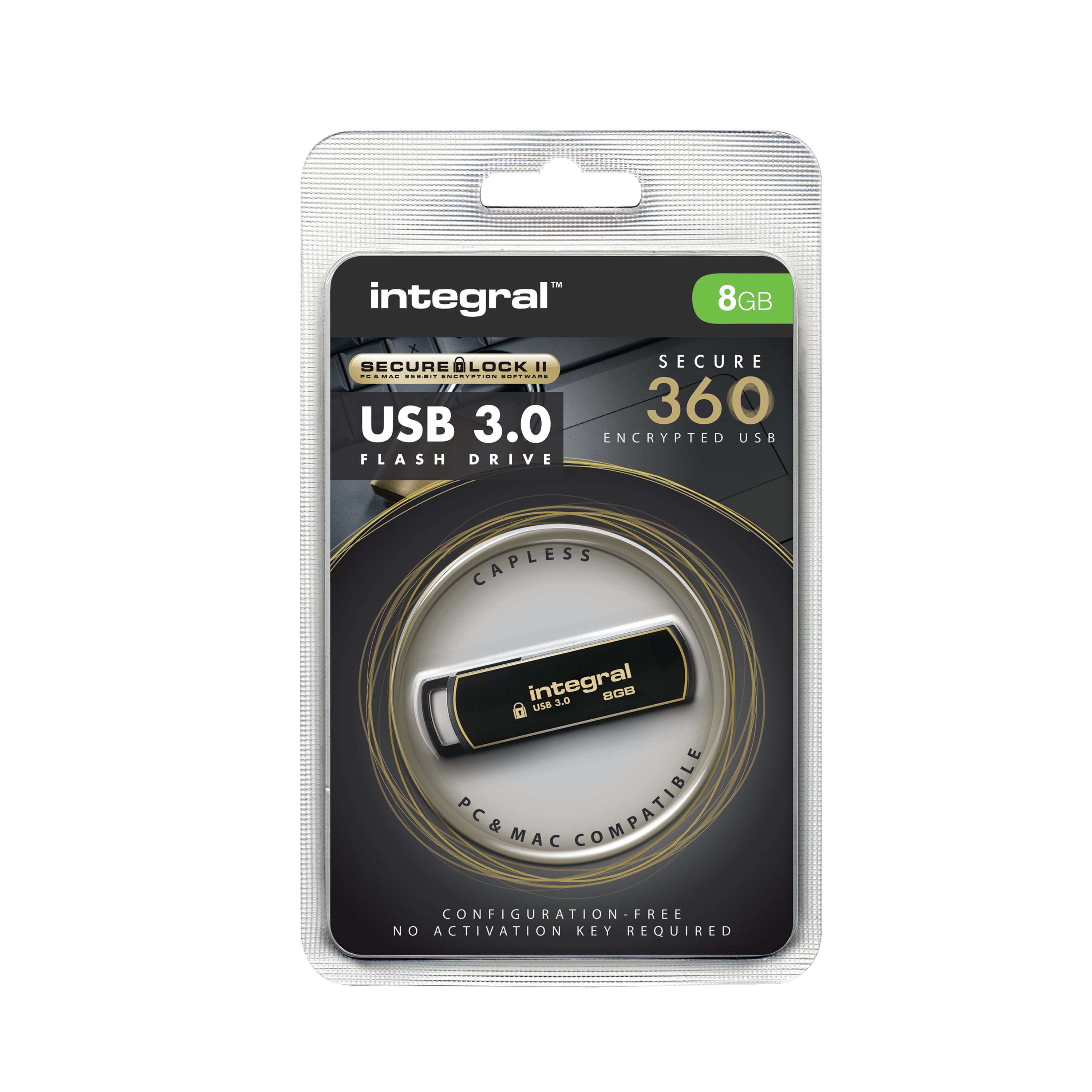 Integral Secure 360 Encrypted USB 3.0 8GB Flash Drive INFD8GB360SEC3.0