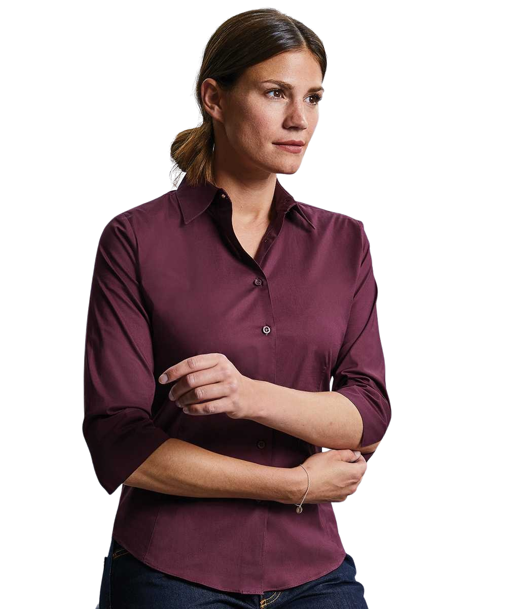 Russell Ladies 3/4 Sleeve Fitted Stretch Shirt Port