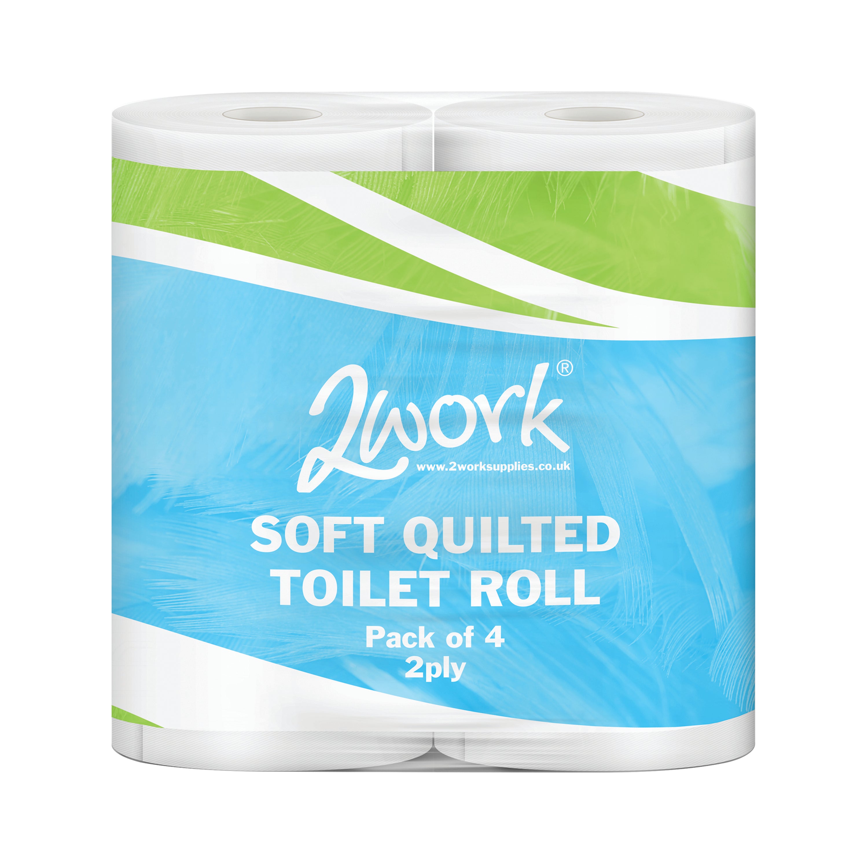 A pack of 40 luxury 2-ply quilted 2Work toilet rolls.